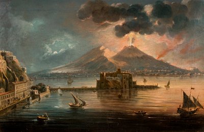 Naples at Night with Vesuvius Erupting by Pietro Antoniani
